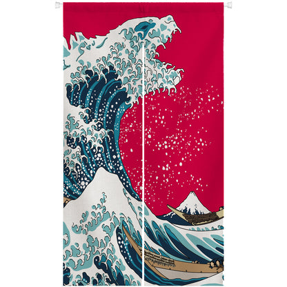 0015-Red Sea Waves Japanese Noren Door Curtain